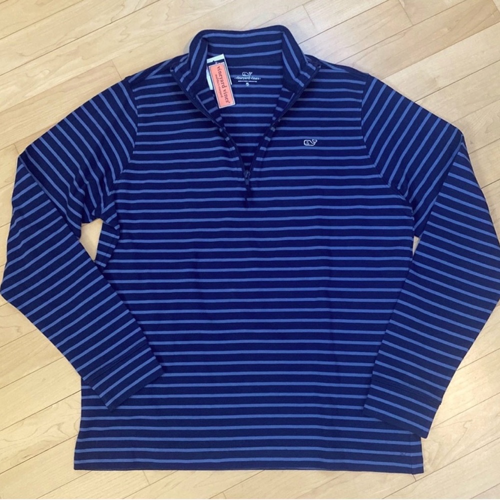 NEW Vineyard Vines Boys stripe jersey 1/4 zip in navy